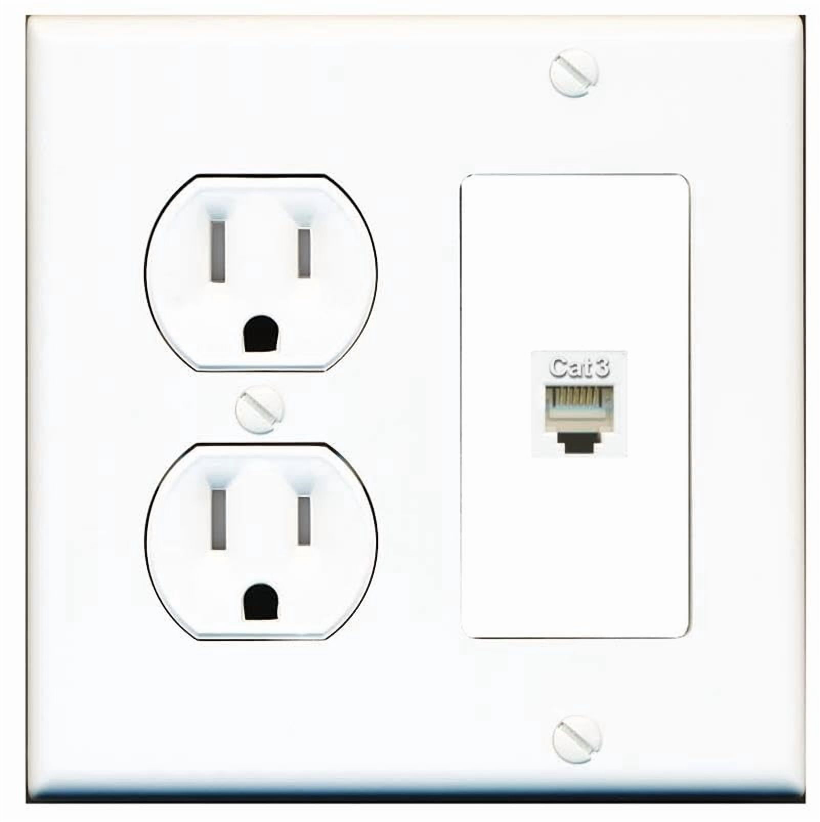 RiteAV Phone Wall Plate with Round Tamper Resistant Power Outlet [White]