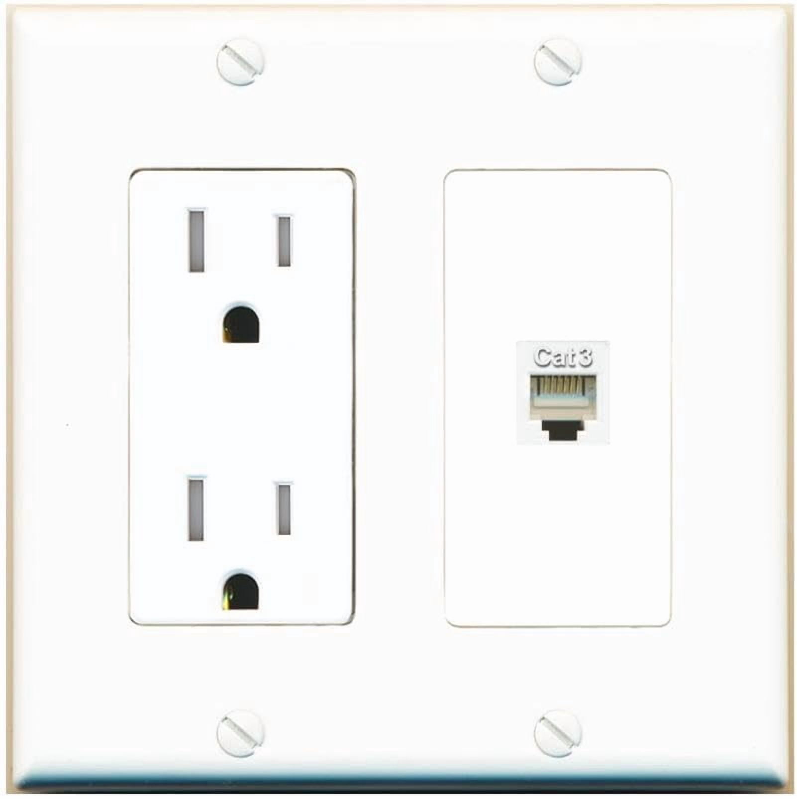 RiteAV Phone Wall Plate with Tamper Resistant Power Outlet [White]