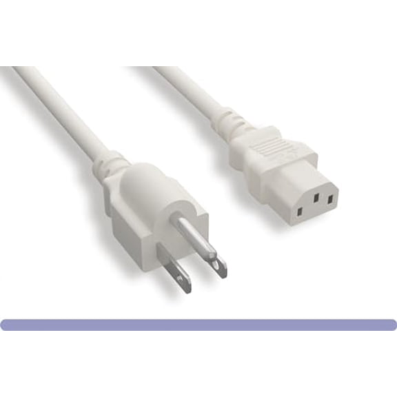 RiteAV - Power Cable/Cord - Multi Color 18AWG 3 Conductor PC Power Connector Socket 10A (NEMA 5-15P to IEC 60320 C13) (White, 2 ft.)
