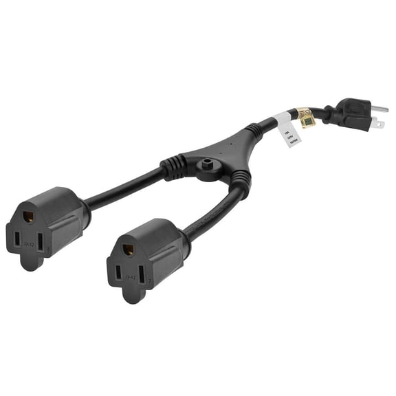 RiteAV Power Cord Splitter - 15 Amp (NEMA 5-15P to 2x NEMA 5-15R), UL Certified, 14AWG, 1.2 Feet, Black