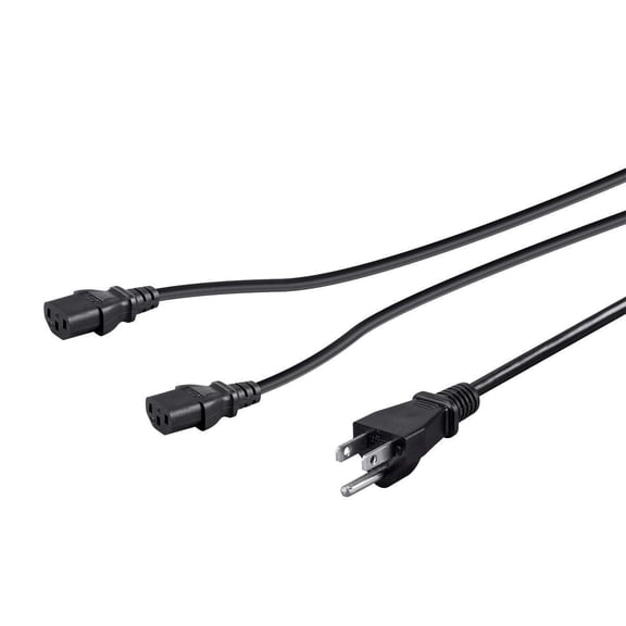 RiteAV Power Cord Splitter - 6 Feet - Black | NEMA 5-15P to 2X IEC 60320 C13, 16AWG, 13A, SJT, Usable for 100-250 VAC Applications