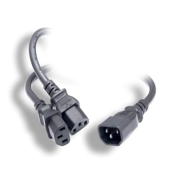 RiteAV Power Cord Splitter - IEC 60320 C14 to 2X IEC 60320 C13, 13 Amp, 1625 Watt, 16AWG, 1.16 Feet, Black