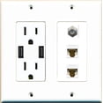 thumbnail image 1 of RiteAV Power Outlet 2 USB Charger Coax 2 Cat6 Wall Plate White, 1 of 1