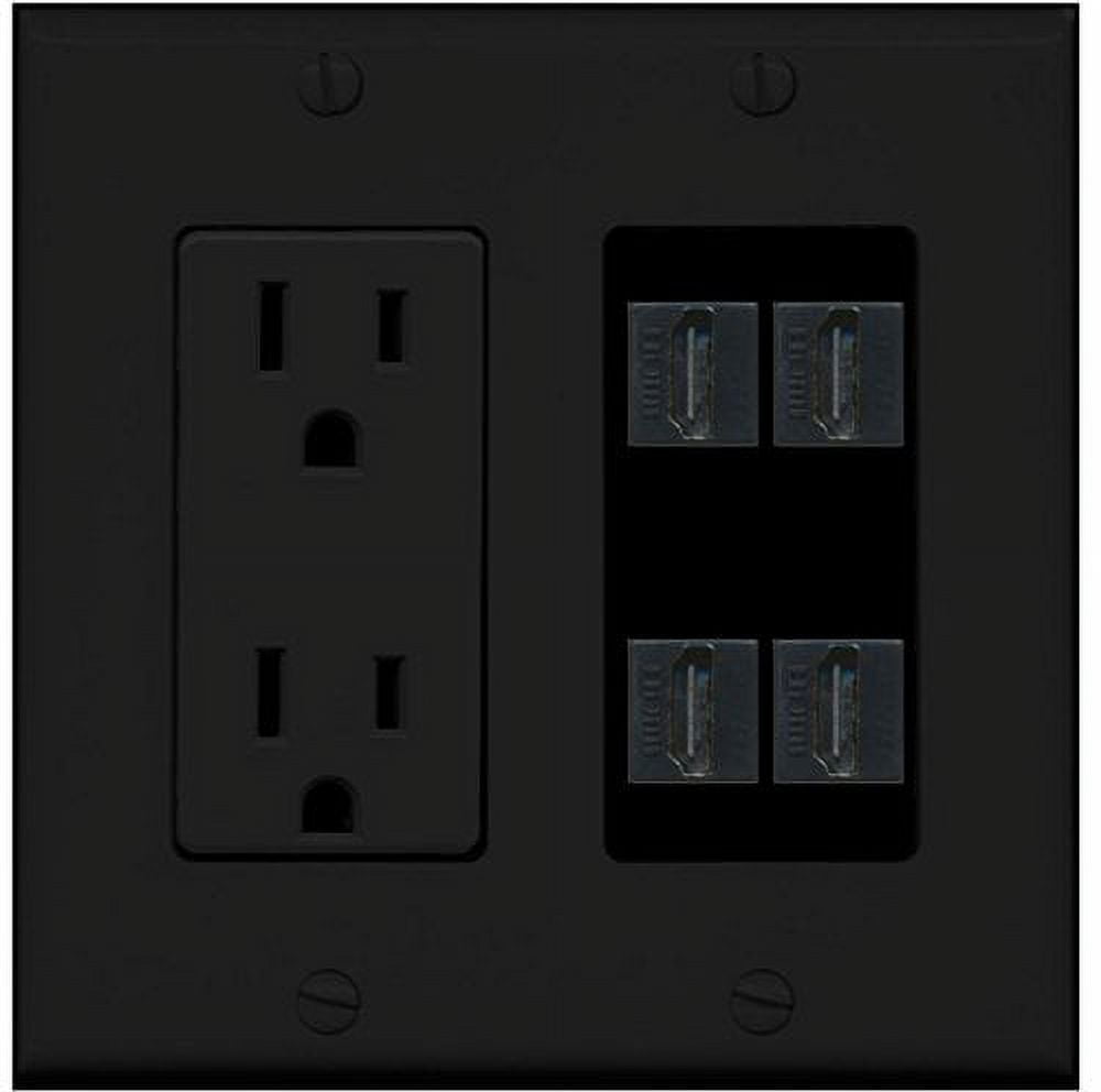 RiteAV Power Outlet 4 HDMI Wall Plate - Black