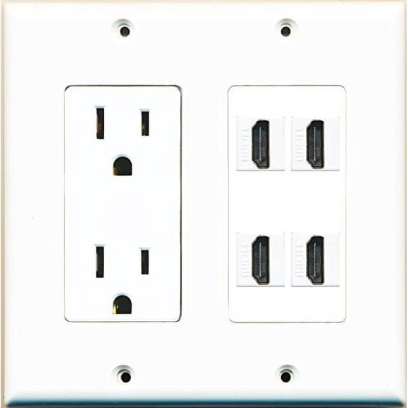 RiteAV Power Outlet 4 HDMI Wall Plate - White