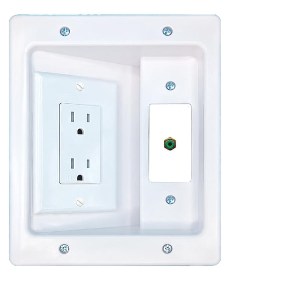 RiteAV RCA-Green Recessed Wall Plate Cable Concealer Management Kit with Power Outlet Hides Cords and Cables