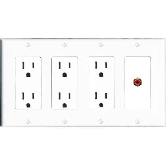 RiteAV RCA-RED Wall Plate 4 Gang with 3 x 15A Duplex Power Outlets