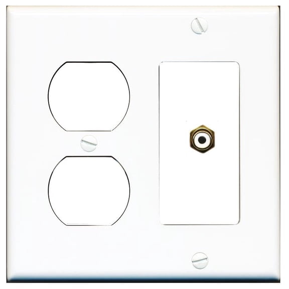RiteAV RCA-White 2 Gang Wall Plate with Blank Outlet Left [White]