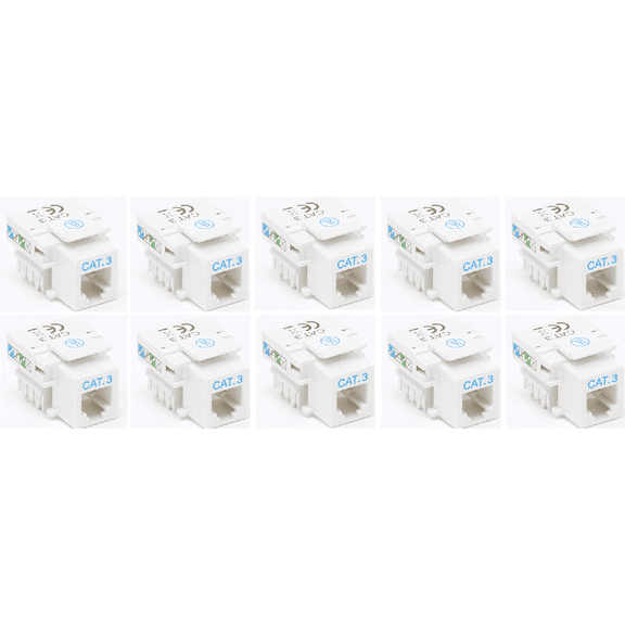 RiteAV RJ11/12 (Cat3) Keystone Jack White Punchdown (10 Pack)