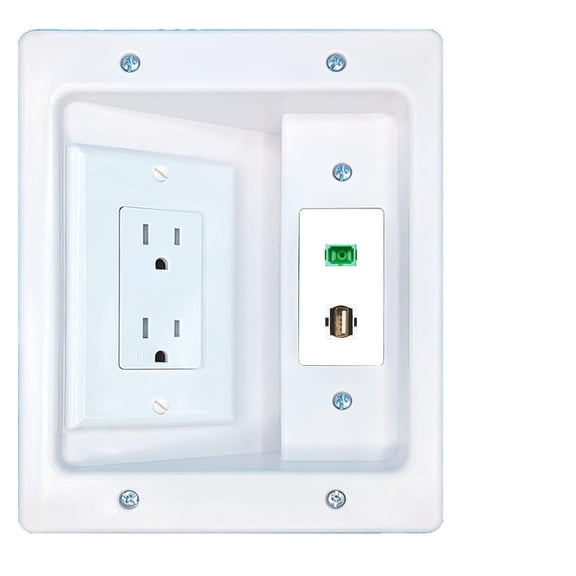 RiteAV SC-APC-SX USB2 Recessed Wall Plate Cable Concealer Management Kit with Power Outlet Hides Cords and Cables