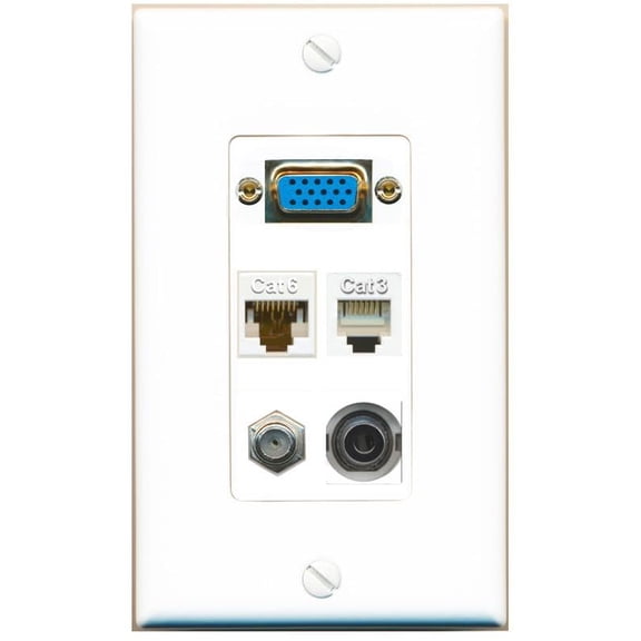 RiteAV SVGA + 3.5mm CAT6 Coax Phone Wall Plate [White]
