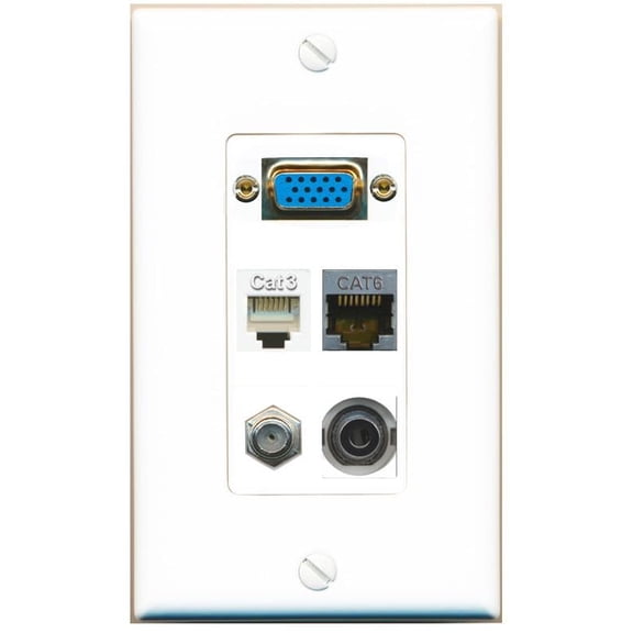 RiteAV SVGA + 3.5mm CAT6-SHIELDED Coax Phone Wall Plate [White]