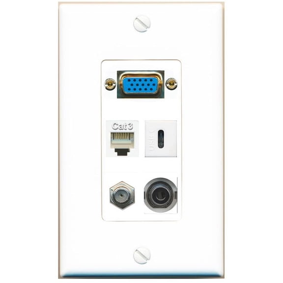 RiteAV SVGA + 3.5mm Coax Phone USBC Wall Plate [White]