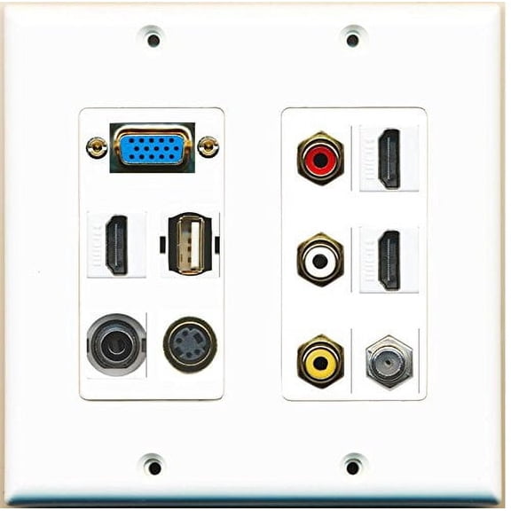 RiteAV - (SVGA Plate -2 Gang 3 HDMI Coax Composite Video 3.5mm SVideo USB A-A Wall Plate