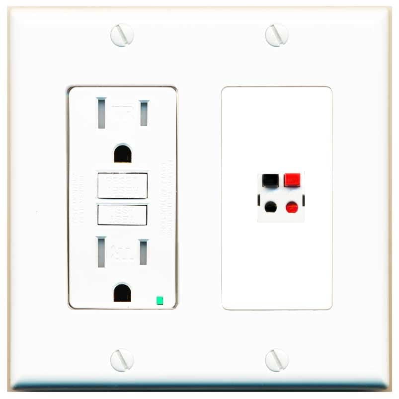 RiteAV Speaker Wall Plate with GFCI Power Outlet [White]
