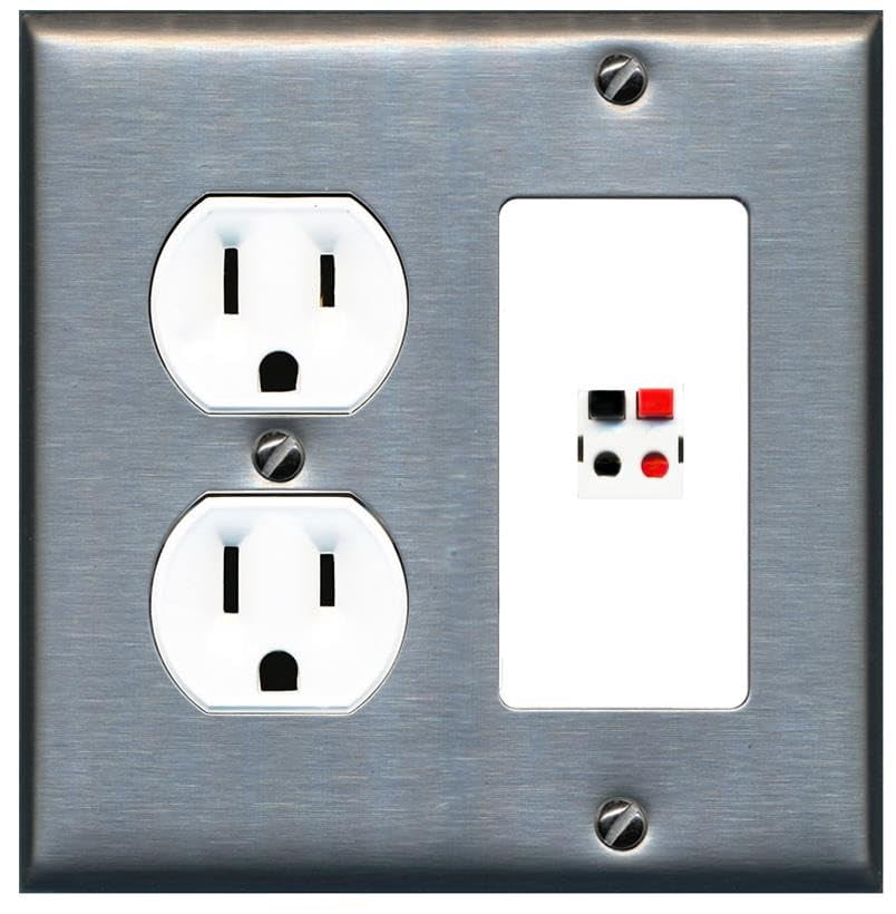 RiteAV Speaker Wall Plate with Round Outlet [Stainless-White]