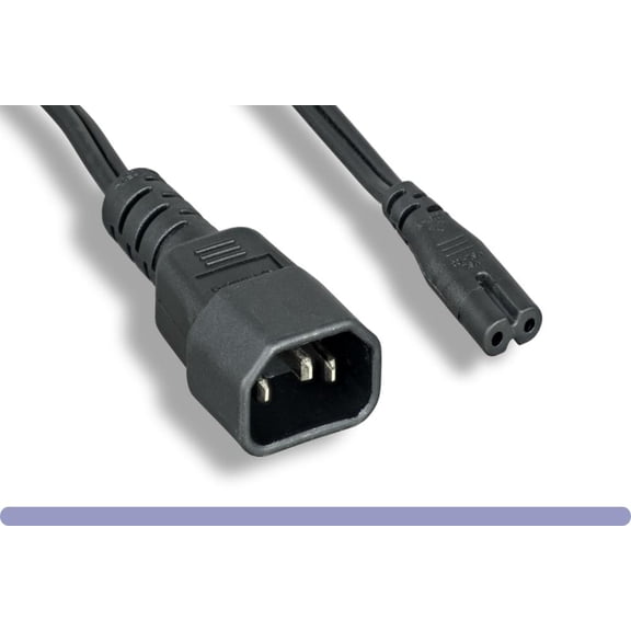 RiteAV - Standard Molded IEC 320 C14 to C7 Plug AC Power Plug Adapter Cable PDU UPS, Standard AC Power Cord, 10A/110V-240V, C14 to C7, (IEC-60320-C14 to IEC-60320-C7) (3 ft.)