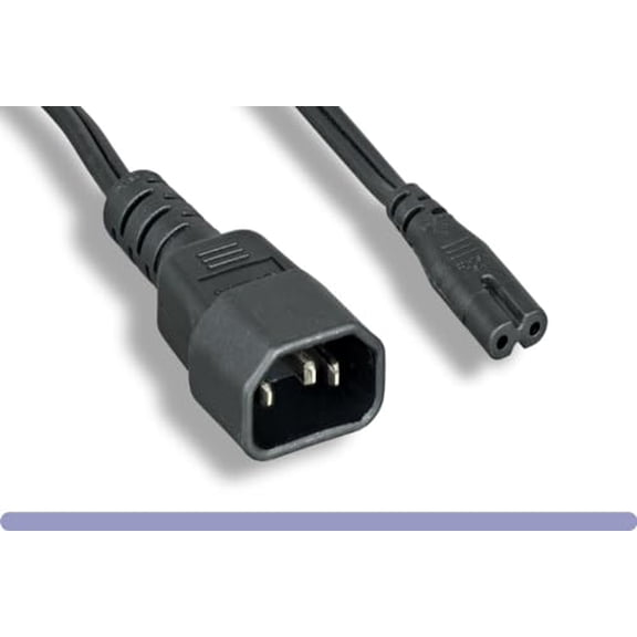 RiteAV - Standard Molded IEC 320 C14 to C7 Plug AC Power Plug Adapter Cable PDU UPS, Standard AC Power Cord, 10A/110V-240V, C14 to C7, (IEC-60320-C14 to IEC-60320-C7) (2 ft.)