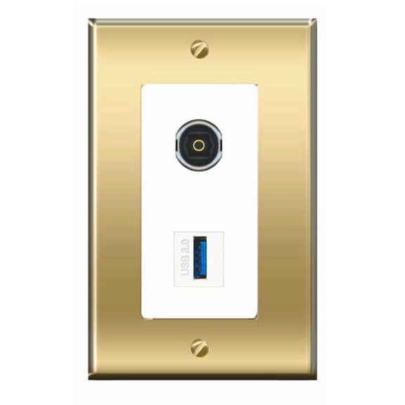 RiteAV TOSLINK USB-3 Wall Plate Decorative [Brass/White]