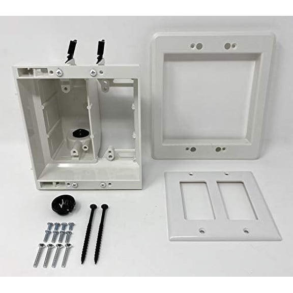 RiteAV Two-Gang Recessed Non-Metallic Electrical Combo Box Divided for Power and Low Voltage - White