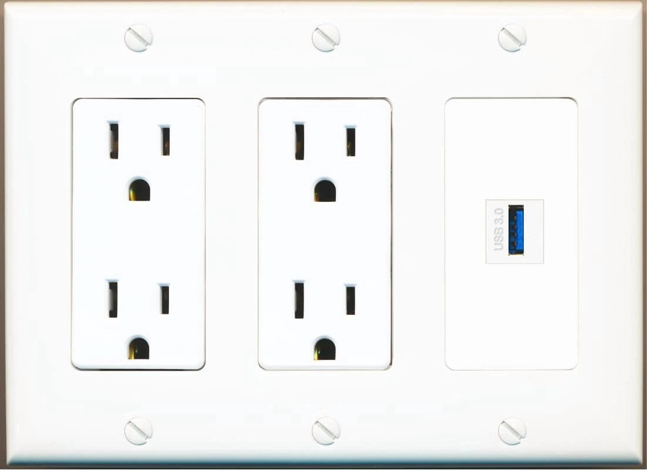 RiteAV USB-3 Wall Plate with Dual 15A Power Outlets