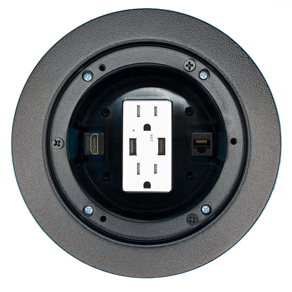 RiteAV USB A-A + Outlet Floor Box / Wall Plate Black with 2 x HDMI Jacks