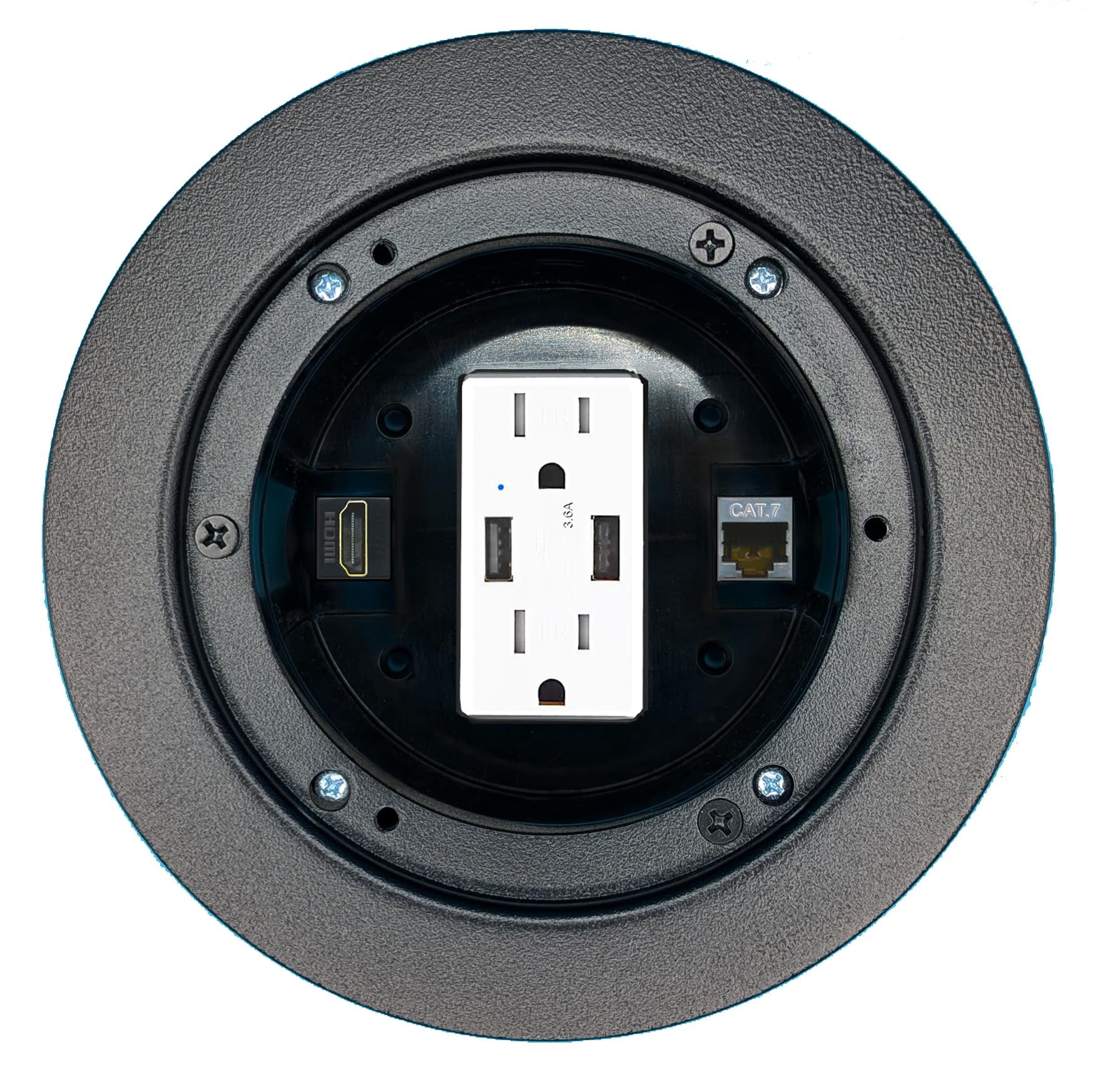 RiteAV USB A-A + Outlet Floor Box / Wall Plate Black with HDMI + Cat6 Ethernet Jacks