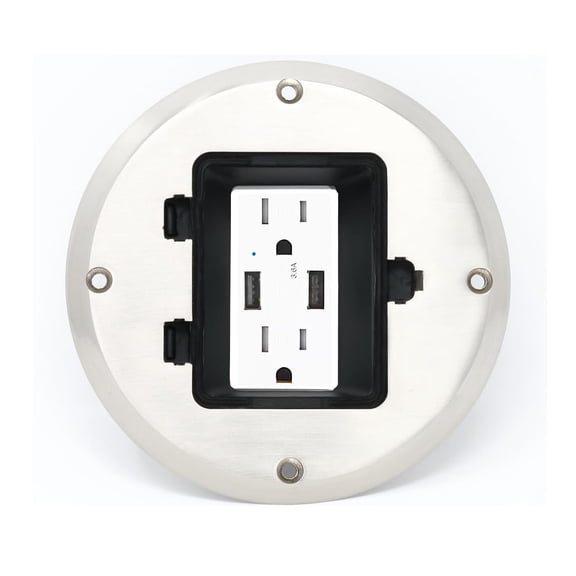 RiteAV USB A-A + Outlet Floor Box / Wall Plate Silver