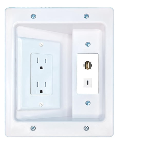 RiteAV USB2 USBC Recessed Wall Plate Cable Concealer Management Kit with Power Outlet Hides Cords and Cables