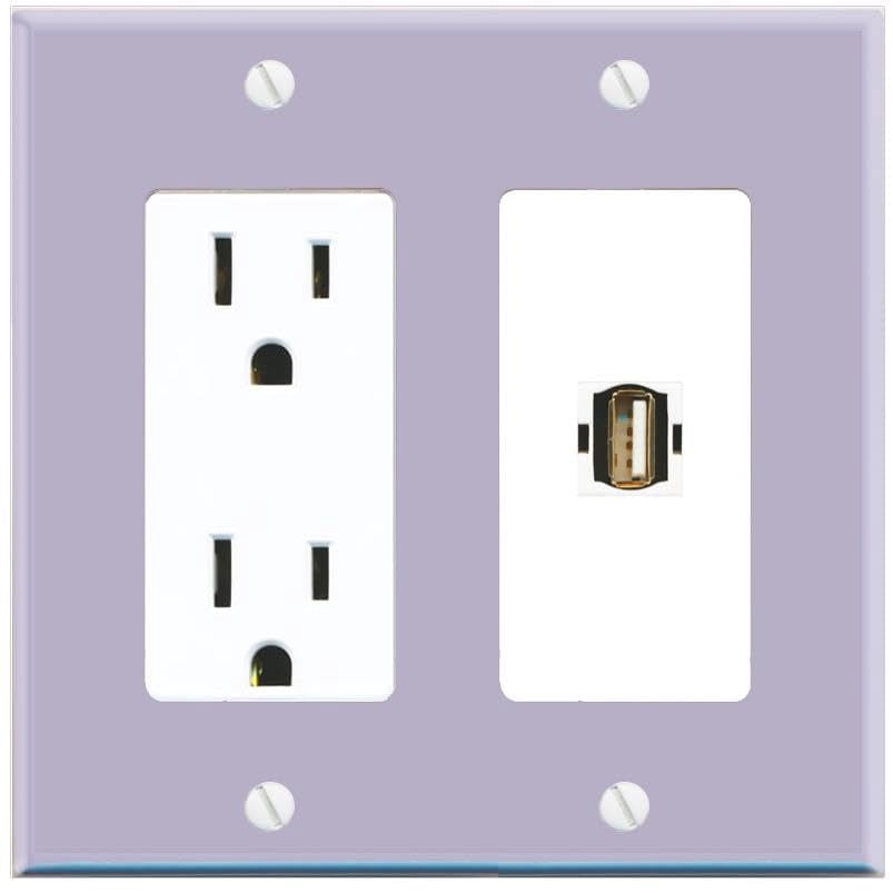 RiteAV USB2 Wall Plate with Power Outlet [Lavendar-White]