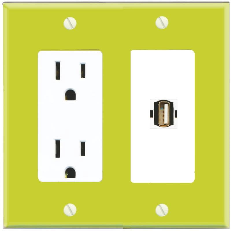 RiteAV USB2 Wall Plate with Power Outlet [Pea Green-White]