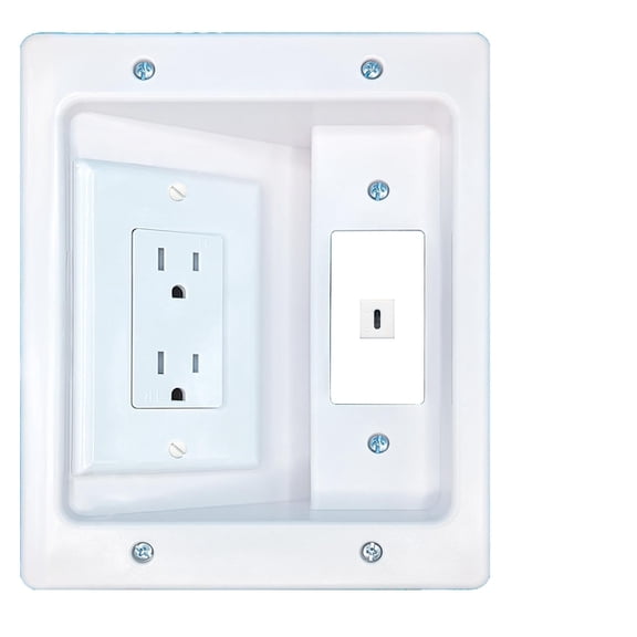 RiteAV USBC Recessed Wall Plate Cable Concealer Management Kit with Power Outlet Hides Cords and Cables