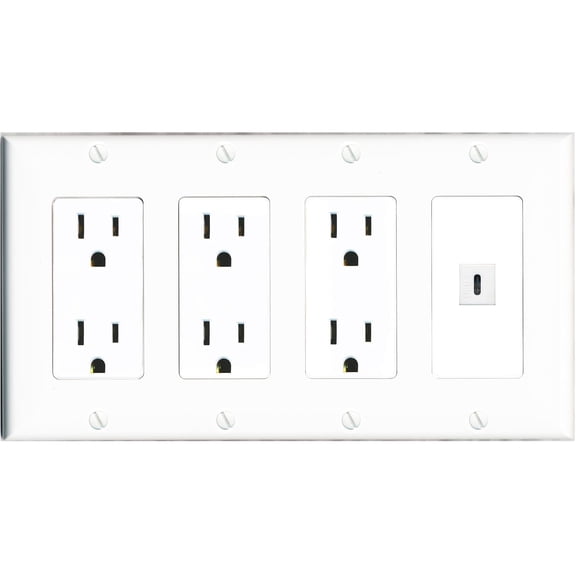 RiteAV USBC Wall Plate 4 Gang with 3 x 15A Duplex Power Outlets
