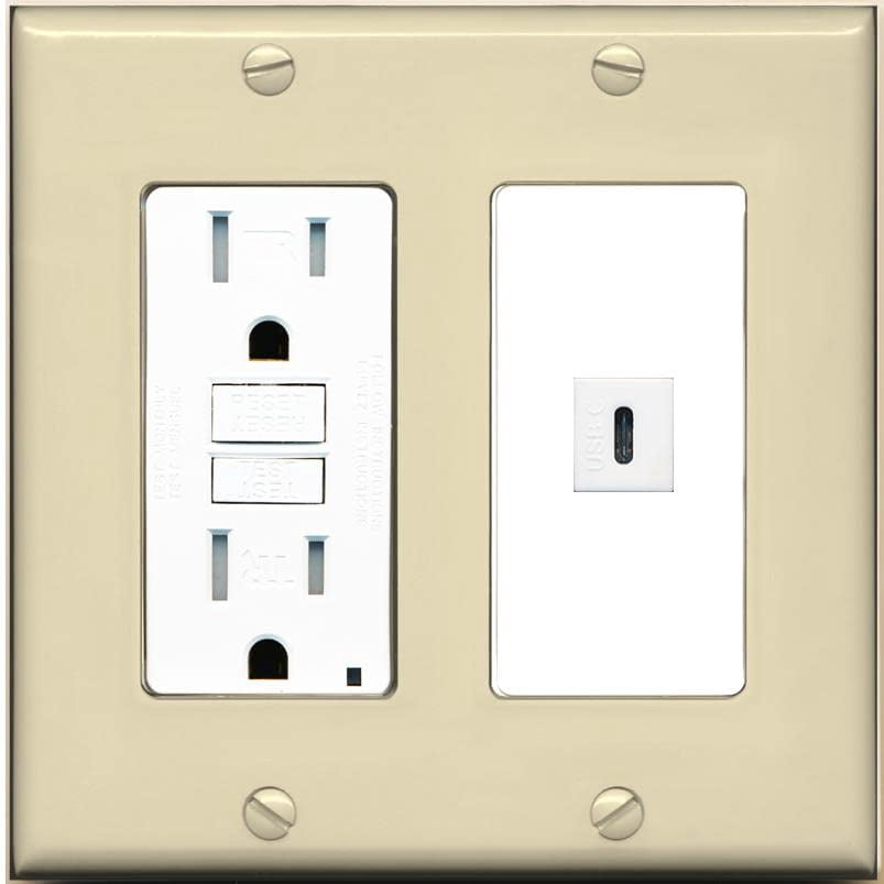RiteAV USBC Wall Plate - GFCI Outlet [Ivory/White]