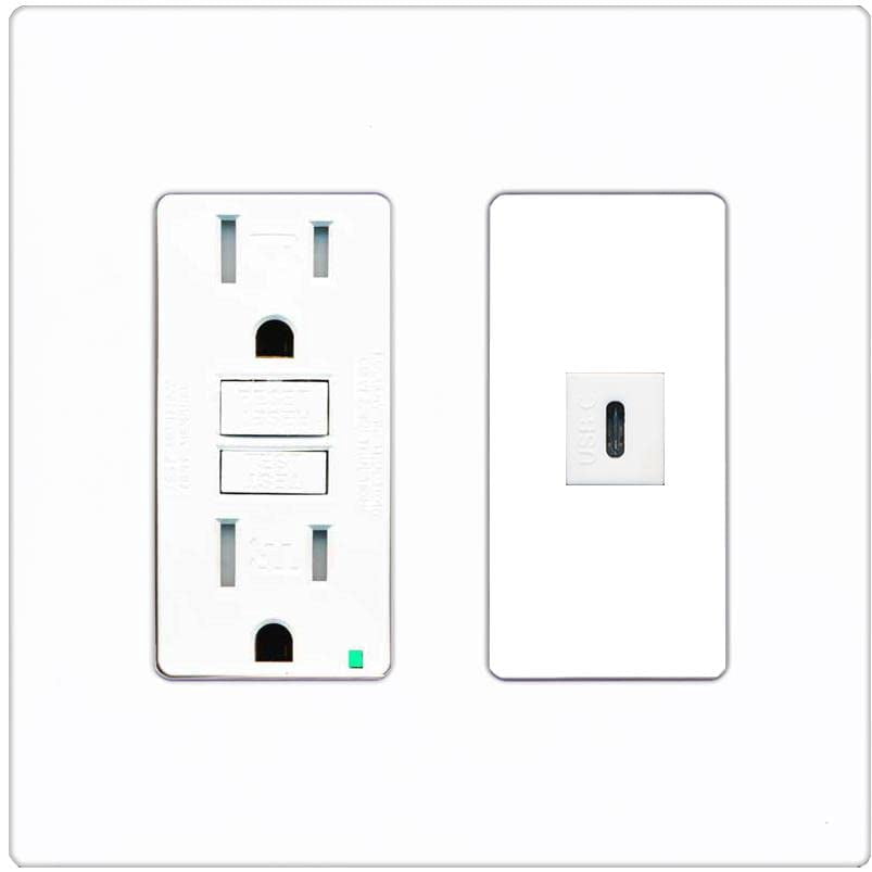 RiteAV USBC Wall Plate - GFCI Outlet [Screwless White]