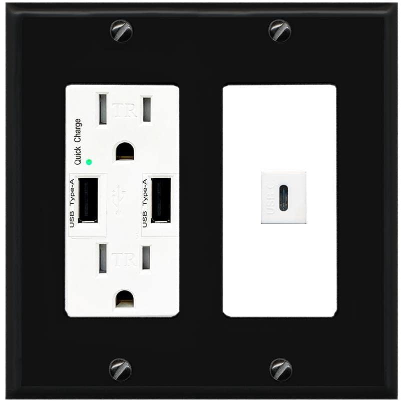 RiteAV USBC Wall Plate - USB Outlet [Black/White]