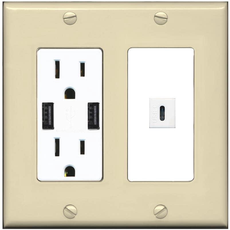 RiteAV USBC Wall Plate - USB Outlet [Ivory/White]