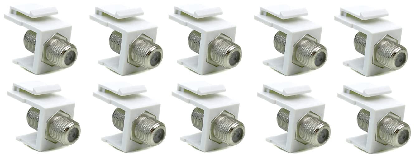 RiteAV White Coax Cable F Type Keystone Jack Coupler Connector Female to Female (10 Pack)