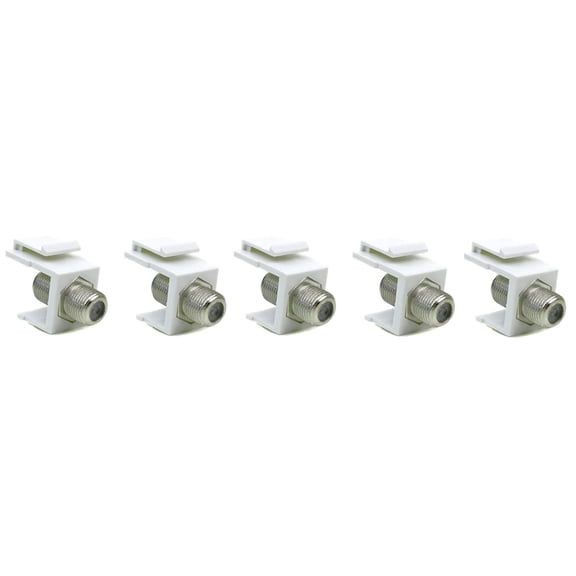 RiteAV White Coax Cable F Type Keystone Jack Coupler Connector Female to Female (5 Pack)