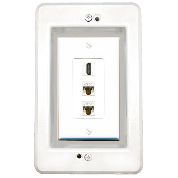 RiteAV in-Wall Cable Management Kit Recessed Outlet 2 CAT6 HDMI Wall Plate