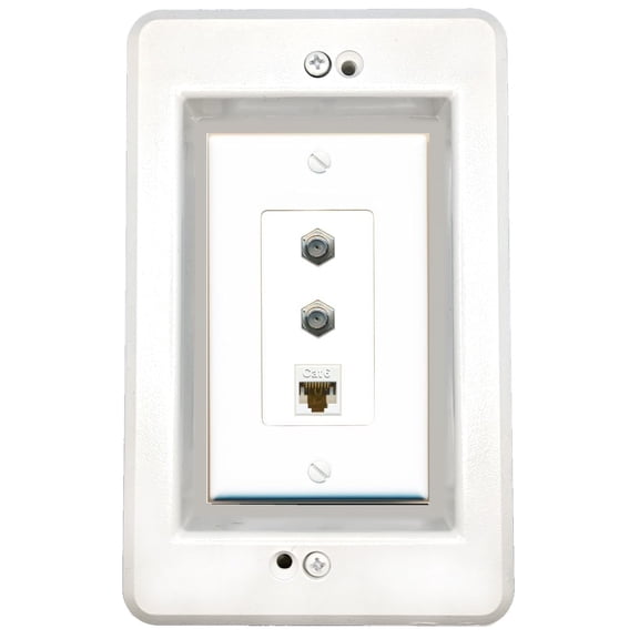 RiteAV in-Wall Cable Management Kit Recessed Outlet CAT6 2 Coax Wall Plate