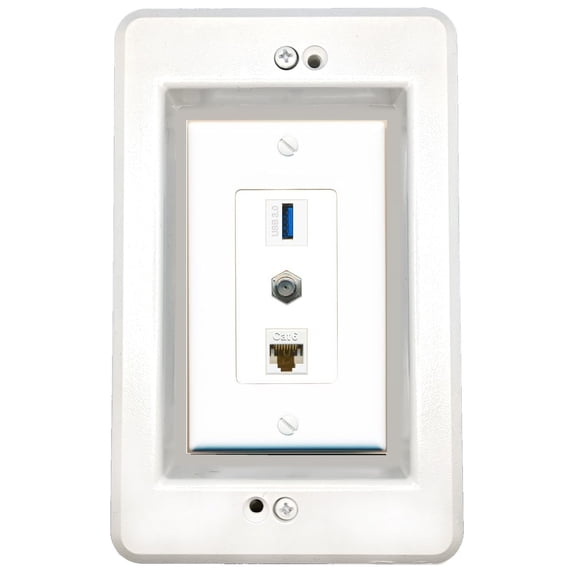 RiteAV in-Wall Cable Management Kit Recessed Outlet CAT6 Coax USB-3 Wall Plate