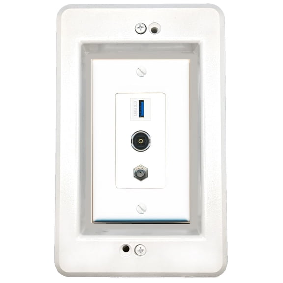 RiteAV in-Wall Cable Management Kit Recessed Outlet Coax TOSLINK USB-3 Wall Plate