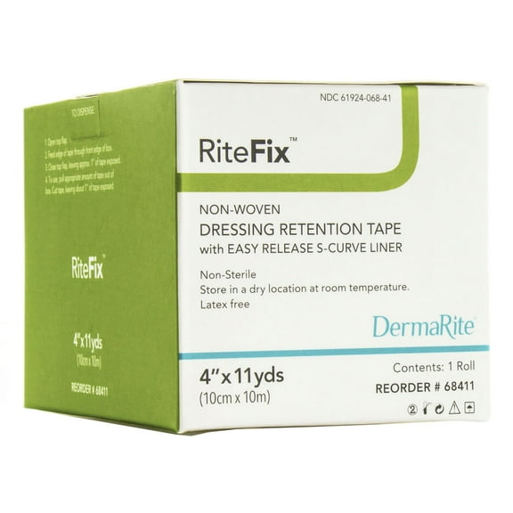 RiteFix Dressing Retention Tape with Easy Release-Curve Liner, 4 in x 11 yds, 1 Roll