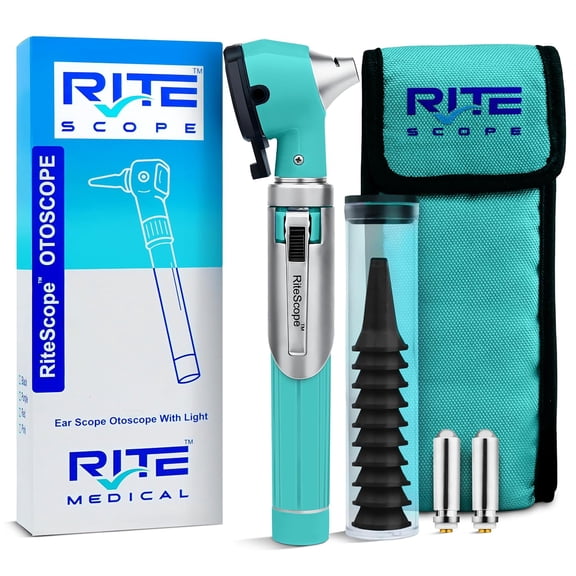 RiteScope Otoscope with LED Light, Fiber Optic Ear Scope Kit with 10 Specula & Case, Teal
