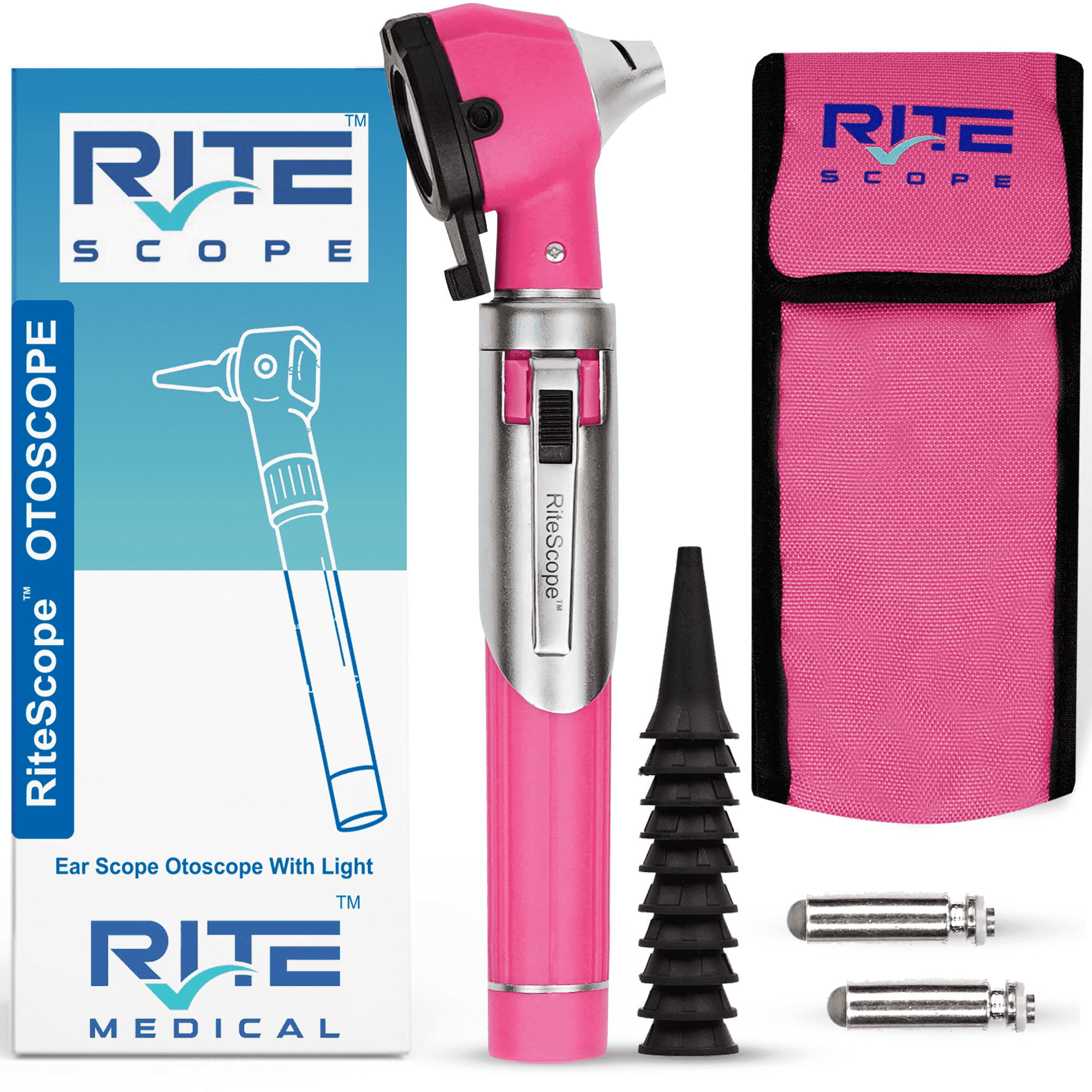 RiteScope Otoscope with Light - Compact Size - Pink