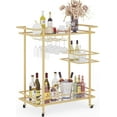 thumbnail image 1 of RiteSune Bar Carts for The Home, Gold Bar Cart with 3 Tier Glass Shelves, Home Bar Serving Carts with Wheels, Wine Cart with Wine Holders for Kitchen, Party (28.5" D x 15" W x 32" H), 1 of 14