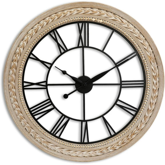 RiteSune Wall Clock 30 Inch Decor, Farmhouse Wall Clocks Battery Operated Silent, Bamboo Large Clocks for Wall, Oversized Wall Clock for Living Room Bedroom, Office