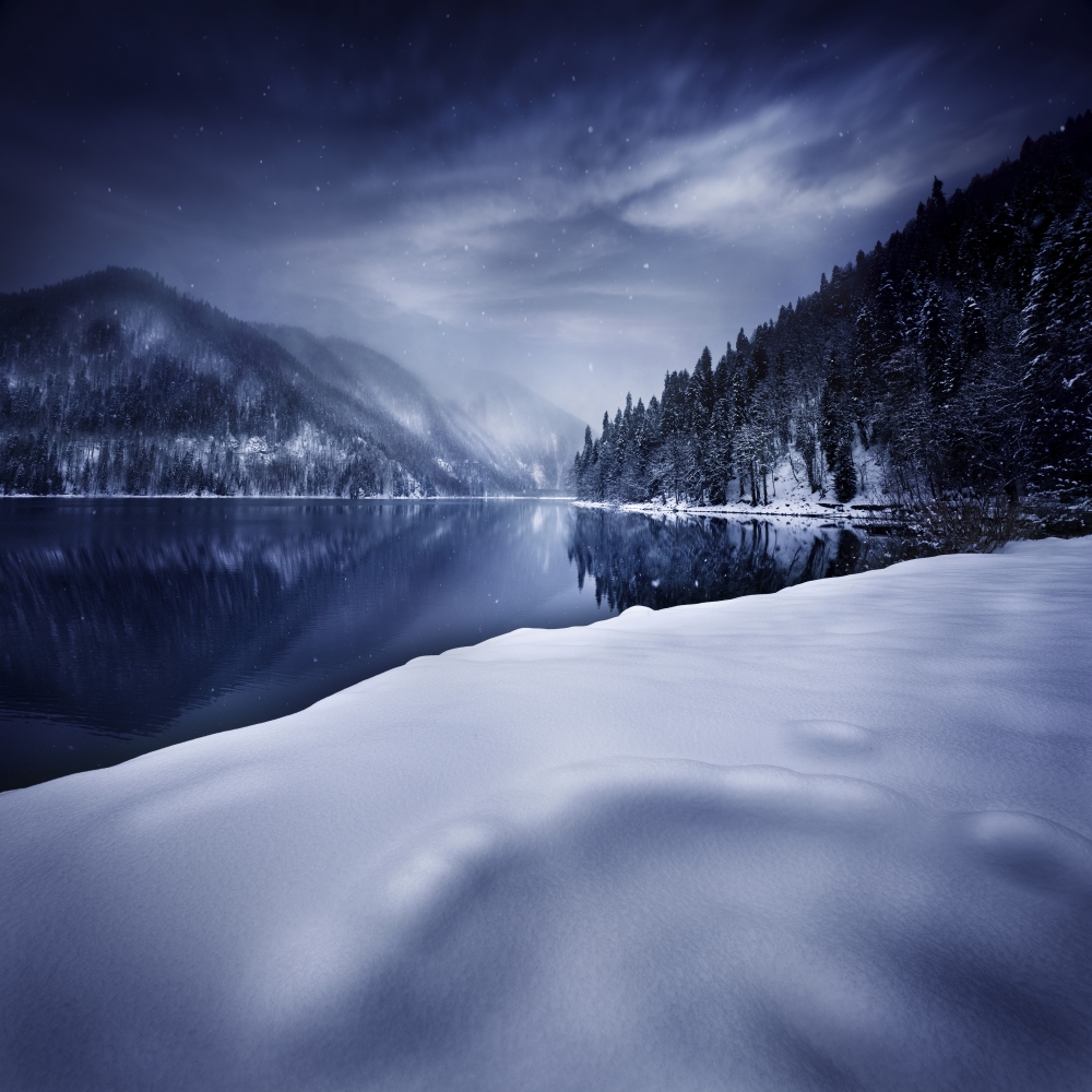 Ritsa Lake in the snow covered mountains of Ritsa Nature Reserve Georgia Canvas Art - Evgeny KuklevStocktrek Images (29 x 29)
