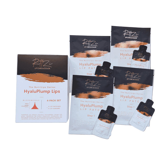RittZi HyaluPlump Lips 4-PACK SET Innovative Two-Step Lip Care System for Hydrated, Plump Lips Featuring Sodium Hyaluronate, Peptides, and Niacinamide